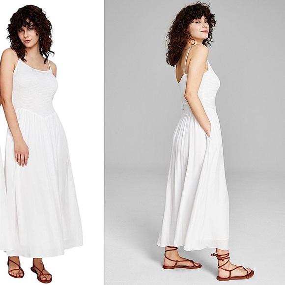 ✨ And Now This dropped waist sleeveless smocked Maxi White Dress New - Picture 2 of 8